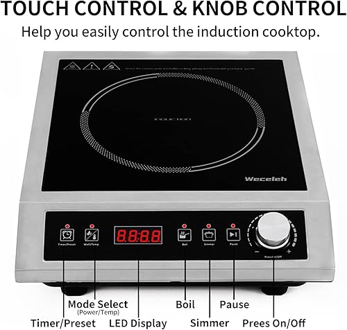 Miniatura 9 de Weceleh Placa de cocción de inducción doble portátil, 2 quemadores, placa de inducción de dos quemadores, estufa de placa caliente para encimera,