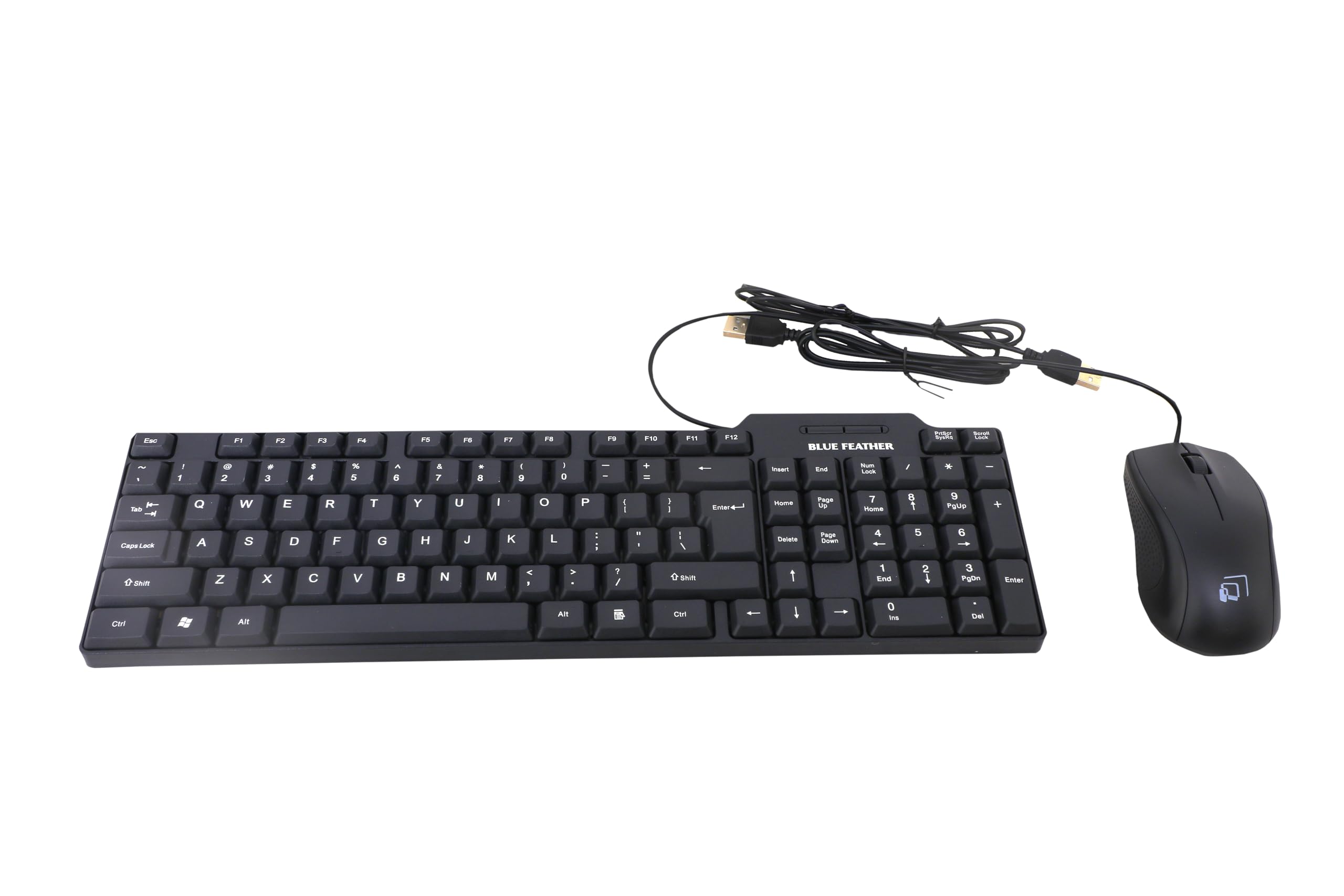 Blue Feather BK300 Wired Keyboard and BM200 Mouse Combo, with 104 Soft Keys and 1200 DPI, 3 Buttons Optical Mouse, Suitable for Laptop, Desktop/PC with 1-Year Warranty