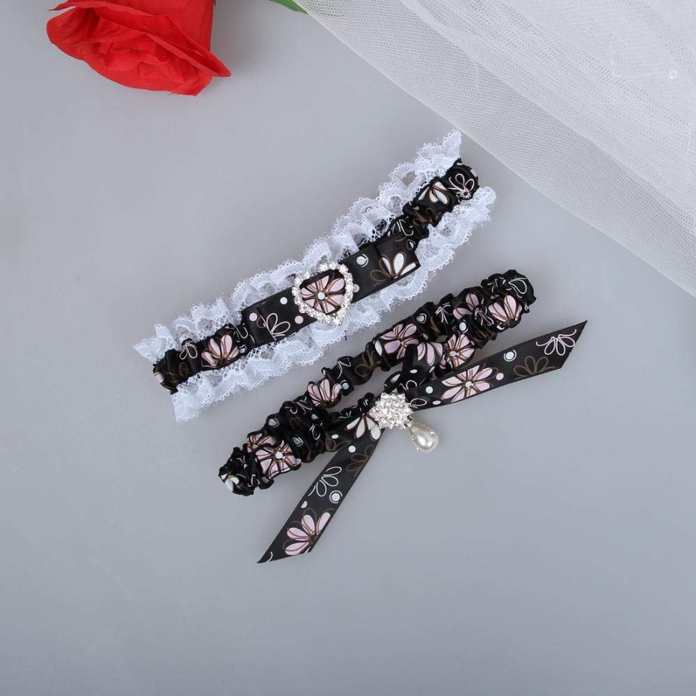 Regali Giarrettiera Personalizzata, Gamba da Sposa Stampata Nera con Reggicalze-Nero 5 Pezzi_XL, Giarrettiera in Pizzo con (Nero 5 Pezzi XXXL)