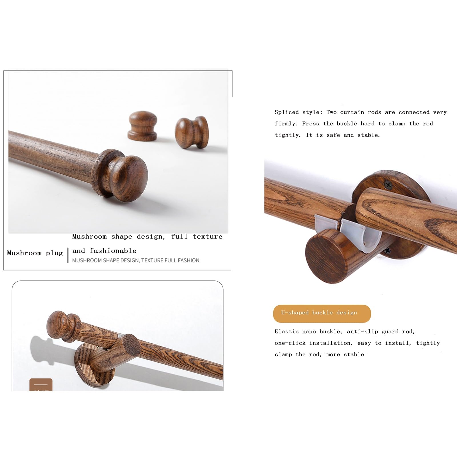 Tringle à rideaux réglable en bois 100-320 cm avec 2-3 supports, idéale pour stores simples et doubles, décoration d'intérieur élégante, installation facile, tringle double de 140 cm incluse