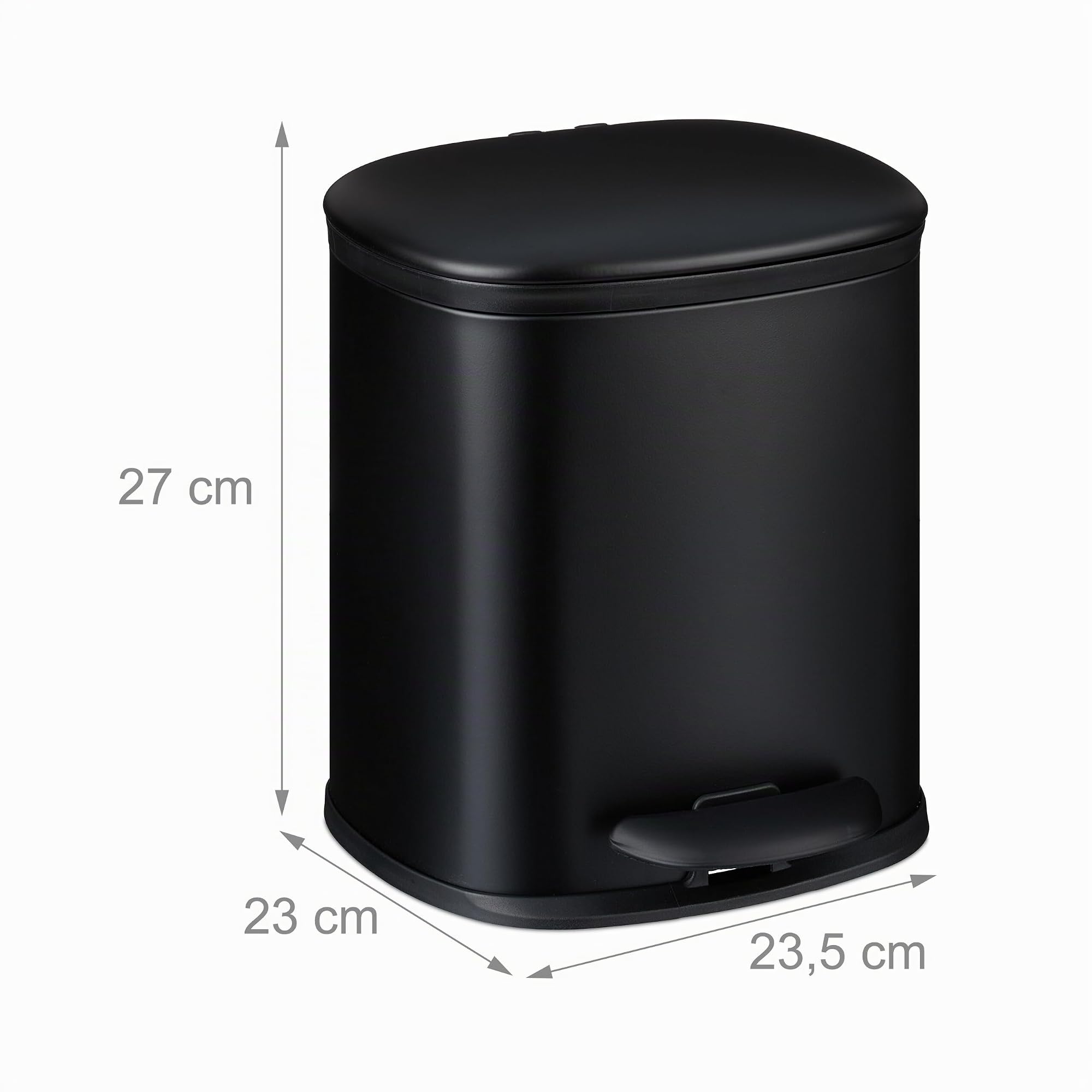 Relaxdays Cubo de Basura Baño 5 litros, Papelera con Tapa, Acabado Mate, con Pedal, 2 Cubos Interiores Extraíbles, Negro