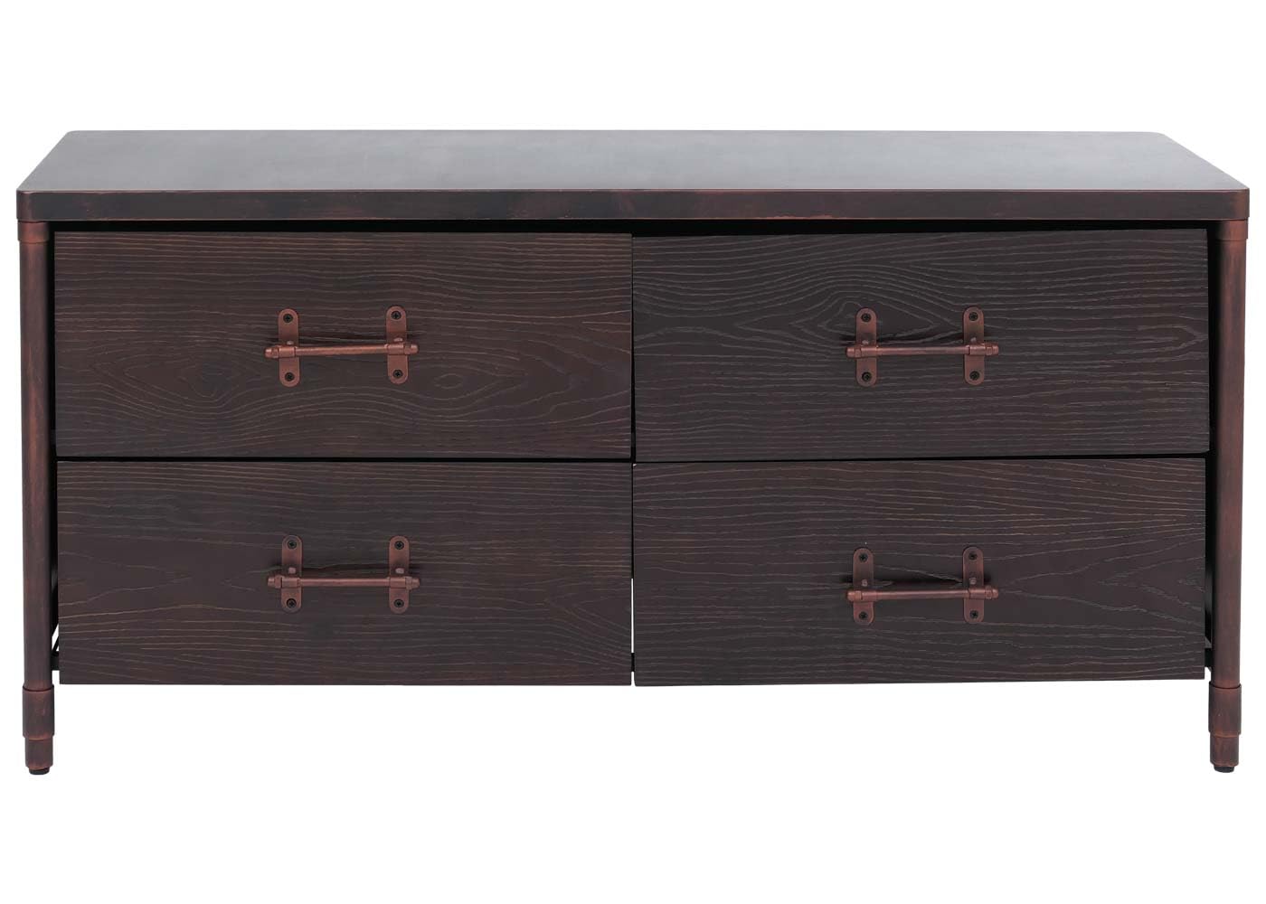 Mendler Kommode HWC-Q66 60x120x40cm - Holz schwarz, Metall kupferfarben