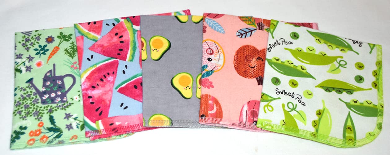 Gina's Soft Cloth Shop Farmers Market Printed Flannel Paperless Towels 1 Ply 12x12 Inches Set of 5- Proudly Made in the USA!