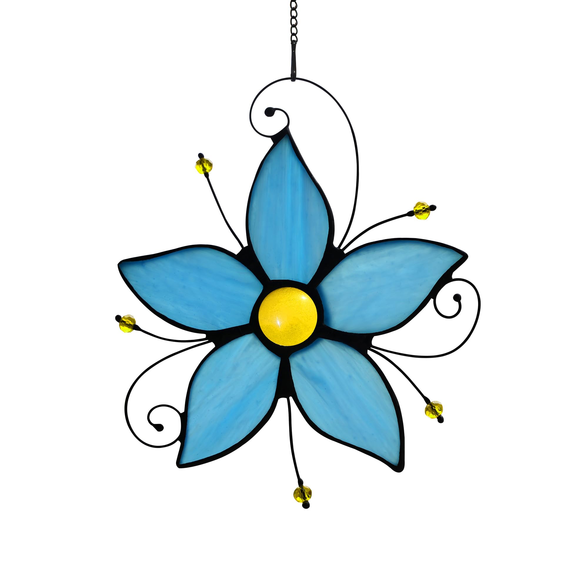 HAOSUM Stained Glass Window Hanging Flower Ornaments,Forget Me Not Blue Flower Suncatcher for Window, Home Decor of Living Room, Gift for Women