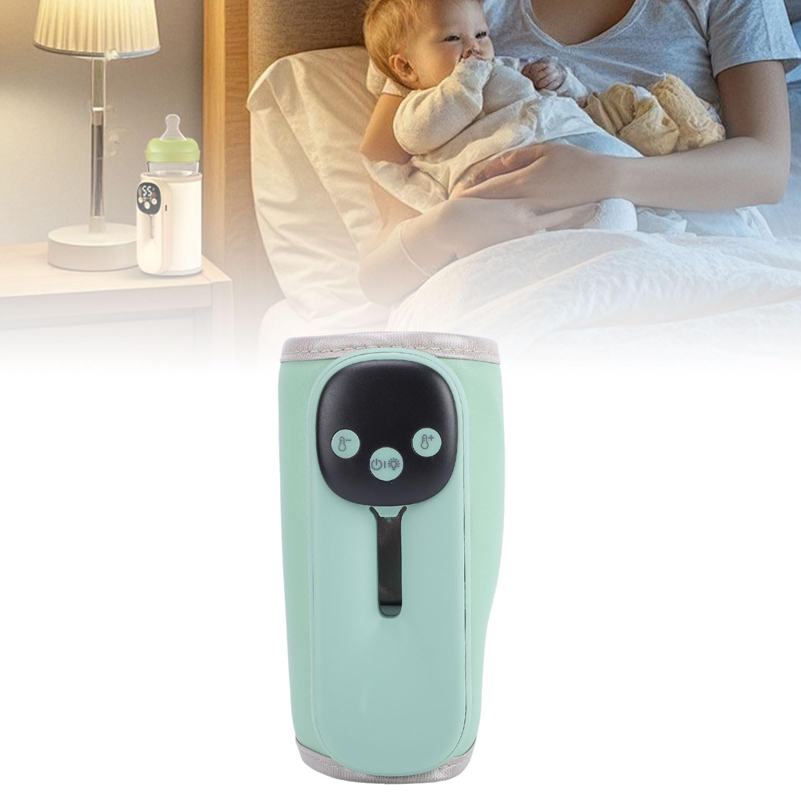 Fockety Pieno più Caldo, 11 Controllo a Temperatura più Veloce Riscaldamento del per Neonati con Luce Notturna, Display Digitale Display USB Warder Bottiglia Ricaricabile per il (GREEN)