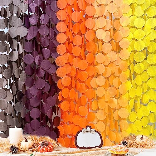 Image of 192Ft Fall Party Decorations Big Circle Dots Backdrop Garland Yellow Orange Burgundy Brown Tissue Paper Polka Dot Hanging Streamers for Birthday Wedding Fall Autumn Thanksgiving Harvest Party Supplies