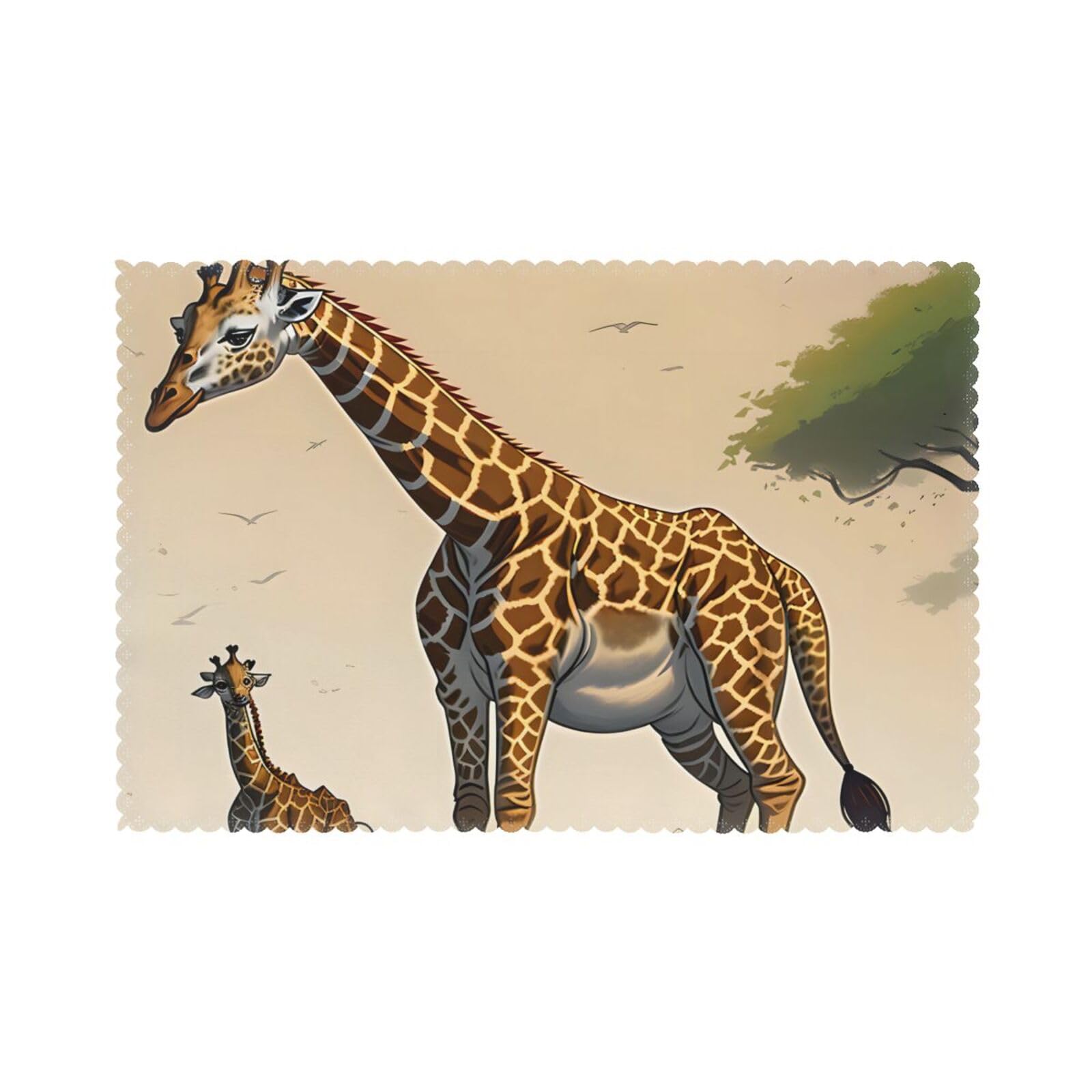 Mother and child giraffe Placemats set of 6, insulated, washable, suitable for kitchen, dining room, parties, etc.