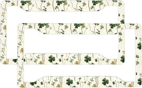 2 Pcs Car License Plate Frames for Women Men - Vintage Grass Green Print Solid Aluminum License Plate Cover for Car Accessories with Fasteners and