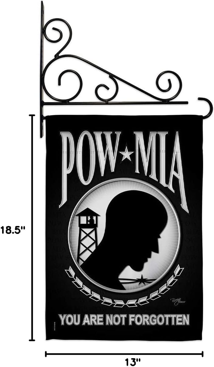 POW MIA Garden Flag Set Wall Holder Armed Forces Vietnam WarUnited State American Military Veteran Official Small Decorative Gift Yard House Banner Double-Sided Made In USA 13 X 18.5