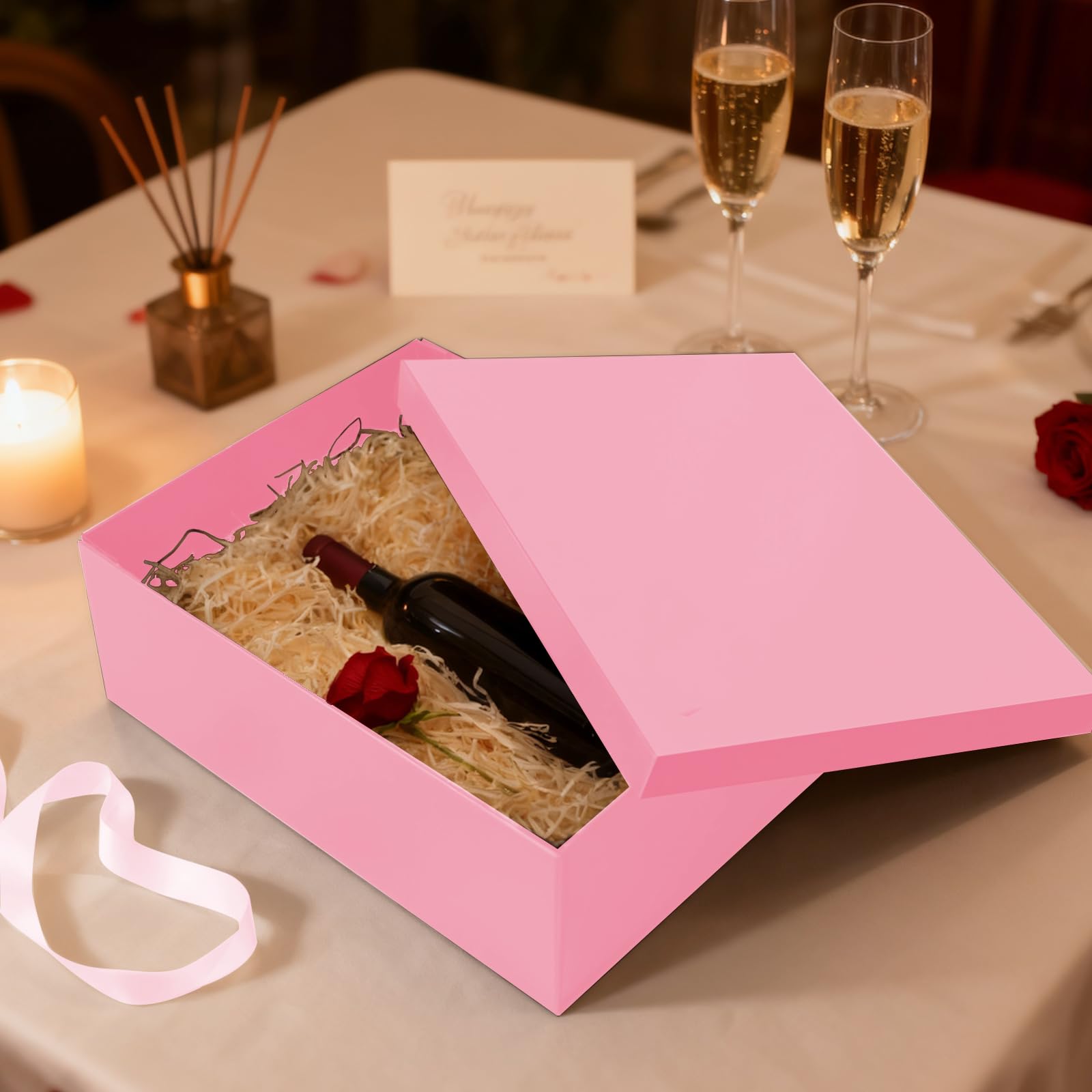 Geschenkbox, 41,9 x 33 x 14 cm, große rosa Geschenkboxen mit Deckel für Geschenke, Geburtstagsbox enthält Kartenband, geschreddertes Papierfüller, Geschenkpapierboxen für Valentinstag, Muttertag