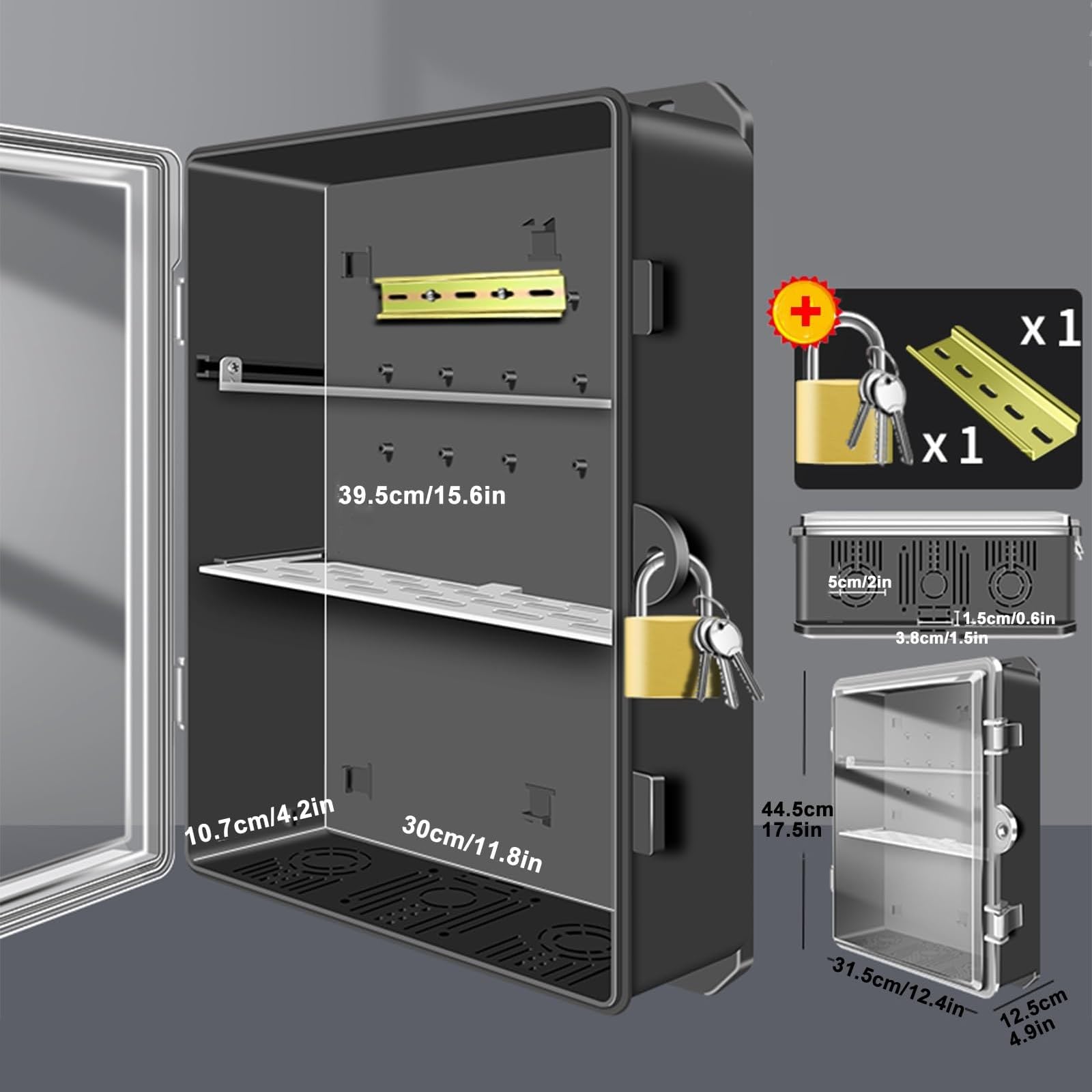 Caja Estanca Exterior Electrica Cierre de Seguridad, Caja Registro Electrico Transparente con Montaje Riel Para Uso Interiores y Exterior(31.5x44.5x12.5cm/12.4x17.5x5in)
