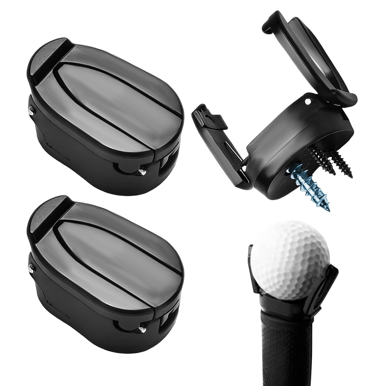 Gripiti Golf Ball Retriever for Putter 3 Pcs, Foldable Golf Ball Pick Up Tool Portable Grabber Golf Ball Training Aids Plastic Putters Balls Saver Claw with Stainless Steel Screws (Black)