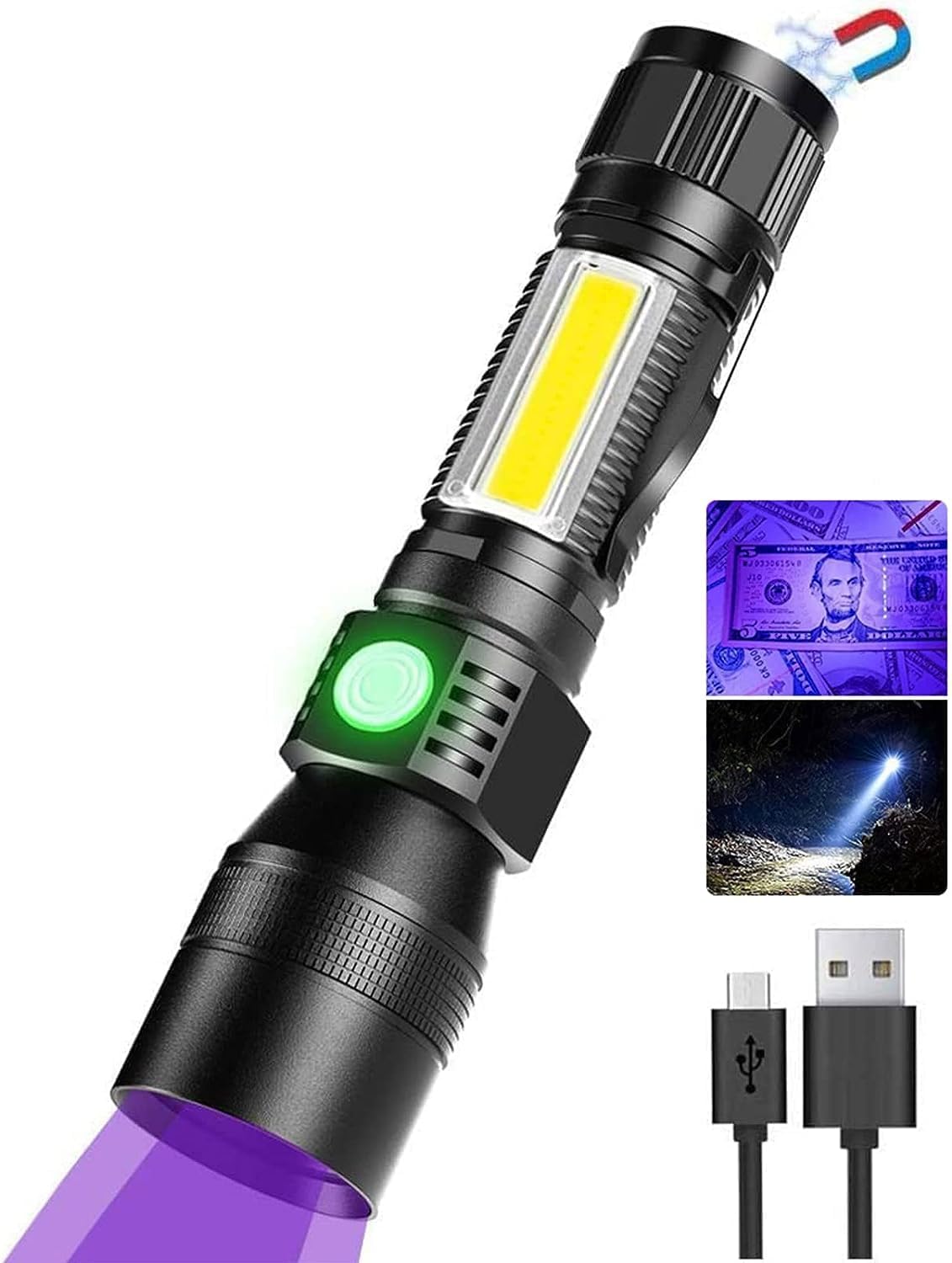 CTDZLED Rechargeable Flashlights, 3 in 1 Super Bright Black Light