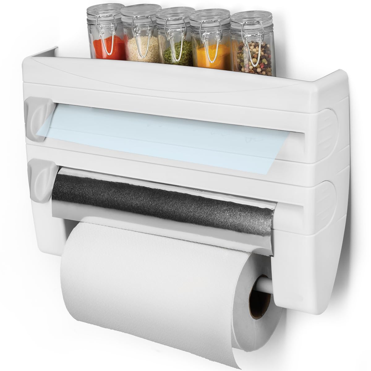 Metaltex 254410 Dispenser portarotolo da cucina Roll-n-Roll 4-in-1, bianco, 39 x 10 x 25 cm.