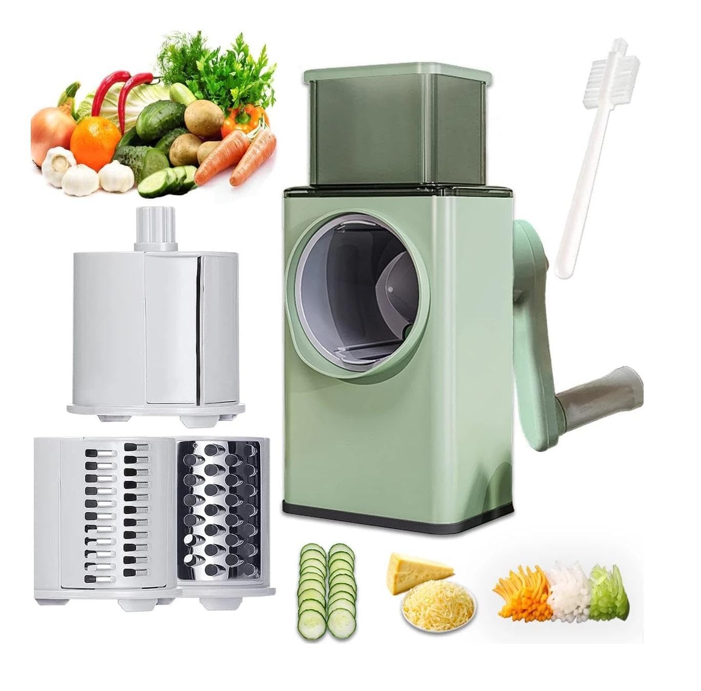 Vegetable Cutter, Multifunctional 3 in 1 Food Slicer, Hand Shredder Potato Slicer, Square Drum slicer with 3 Stainless Steel Blades
