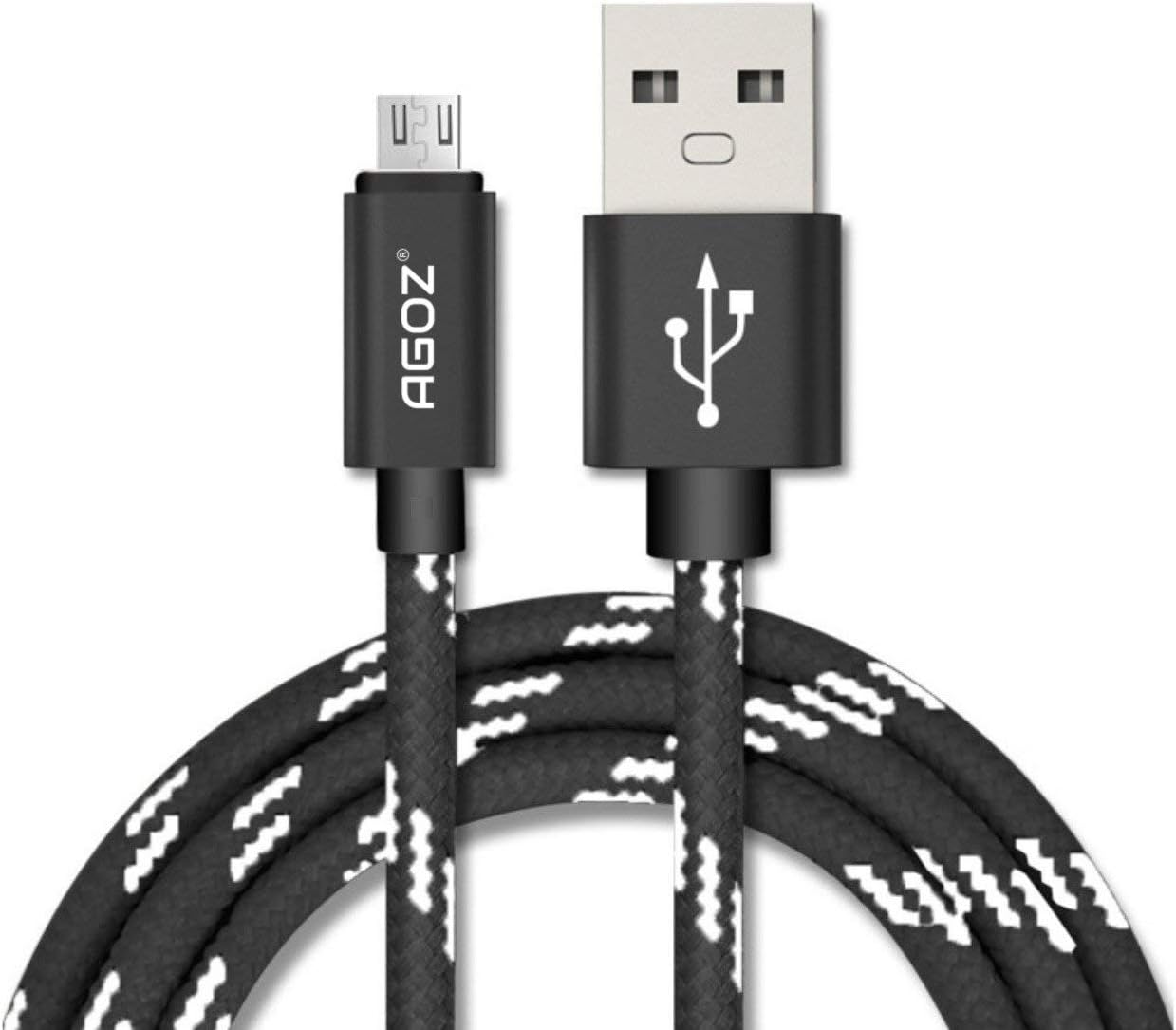 Agoz 10ft Braided Micro USB Fast Charger Cable for Samsung Galaxy S7, S7 Edge, S6, Galaxy J7, J7 PRO, J7V, J7 Sky Pro, J7 Perx, J7 Prime, J3 Emerge, Eclipse,Mission, J3V, Tablet TAB E, A, LG K10, K20