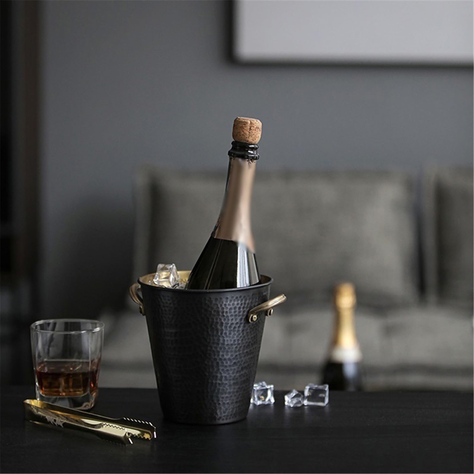 Cubo de Hielo Cubo de Hielo latón Ligero y Lujoso con asa, Ideal for el hogar, como barrica Vino o Mueble Cubo de Hielo frío para Barra(Pequeño)