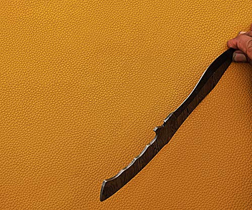 11 Inches Long Kukri Point Dao Blank Blade, Hand Forged Twist Pattern Damascus Steel Hunting Knife Blade, 5" Finger Serrated Space With Finger Guard, 6" Sharp Cutting Edge #TOP3