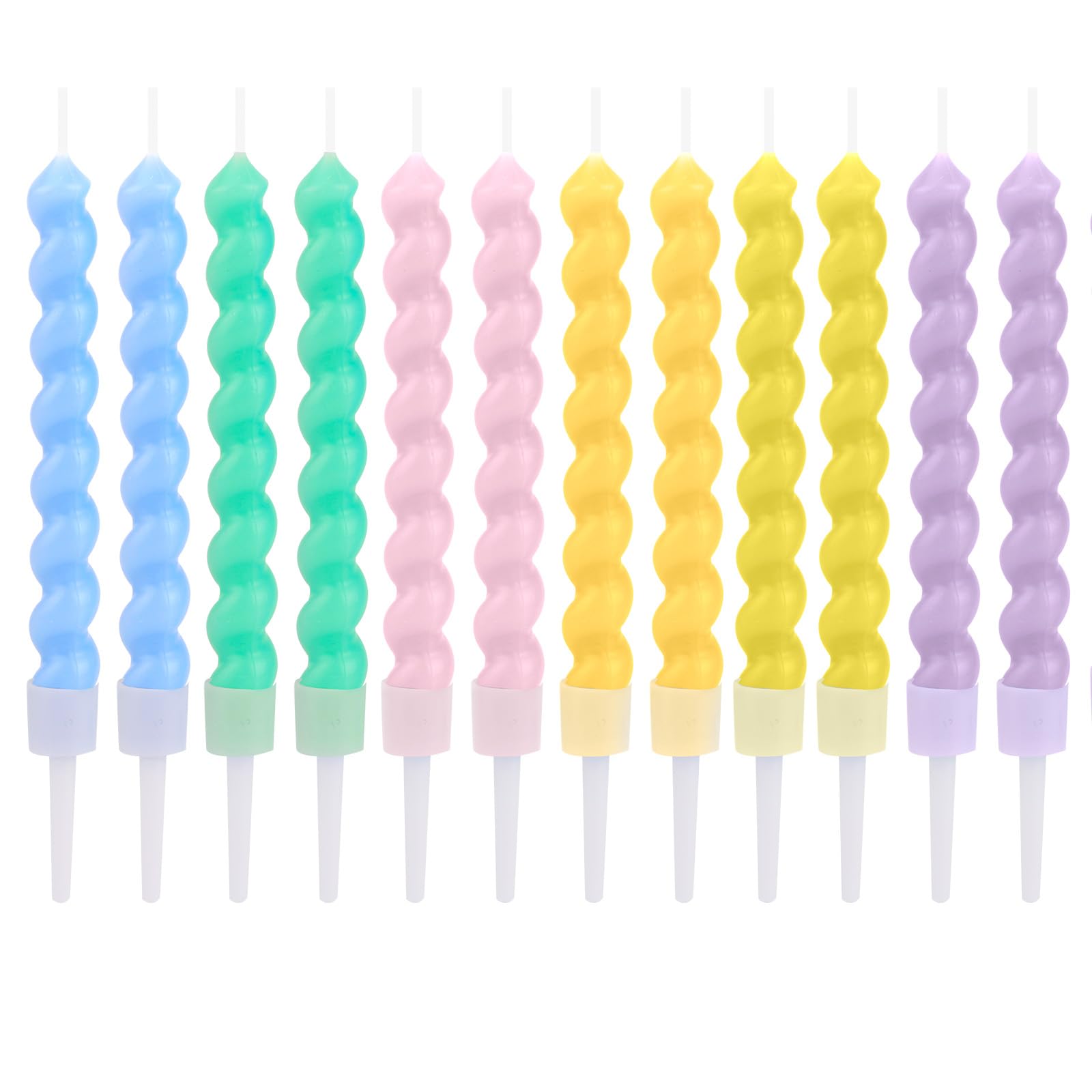 lasuroa 12pcs Spiral Cake Candles, 3D Rainbow Birthday Candles with Holders Twist Long Cake Toppers for Birthday Wedding Anniversary Party Decorations (Colorful)