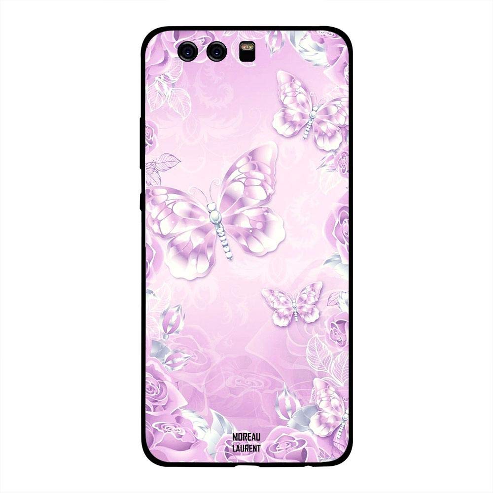 Huawei P10 Plus Case Cover Light Pink Purple Butterflies, Moreau Laurent Premium Phone Covers & Cases Design