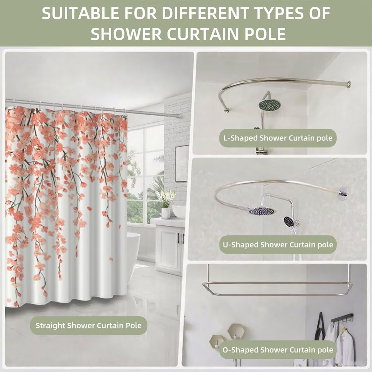 Duschvorhang Rosa Duschvorhang 240x200 cm, Duschrollo Blumen Shower Curtains Beschwerter Saum, Duschvorhänge Badewanne Waschbar Polyester Stoff, Wasserdicht mit 12 Haken, Geschenke für Frauen -3839