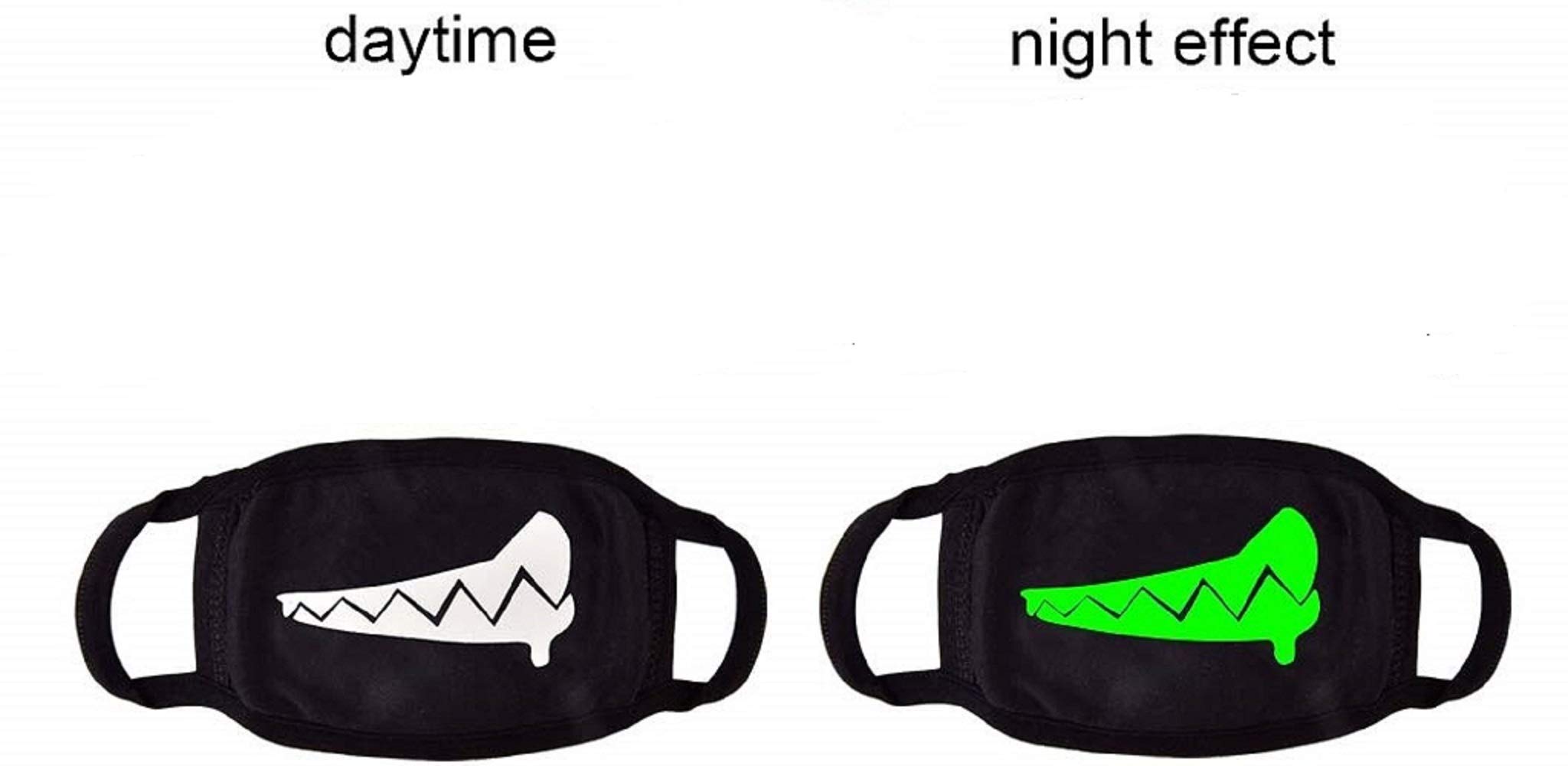 Glow Luminous Cartoon Lovely Cute Cool Mouth Mask, Anti Dust Warm Face Mask for Boy and Girl, 5 Pack (Black)