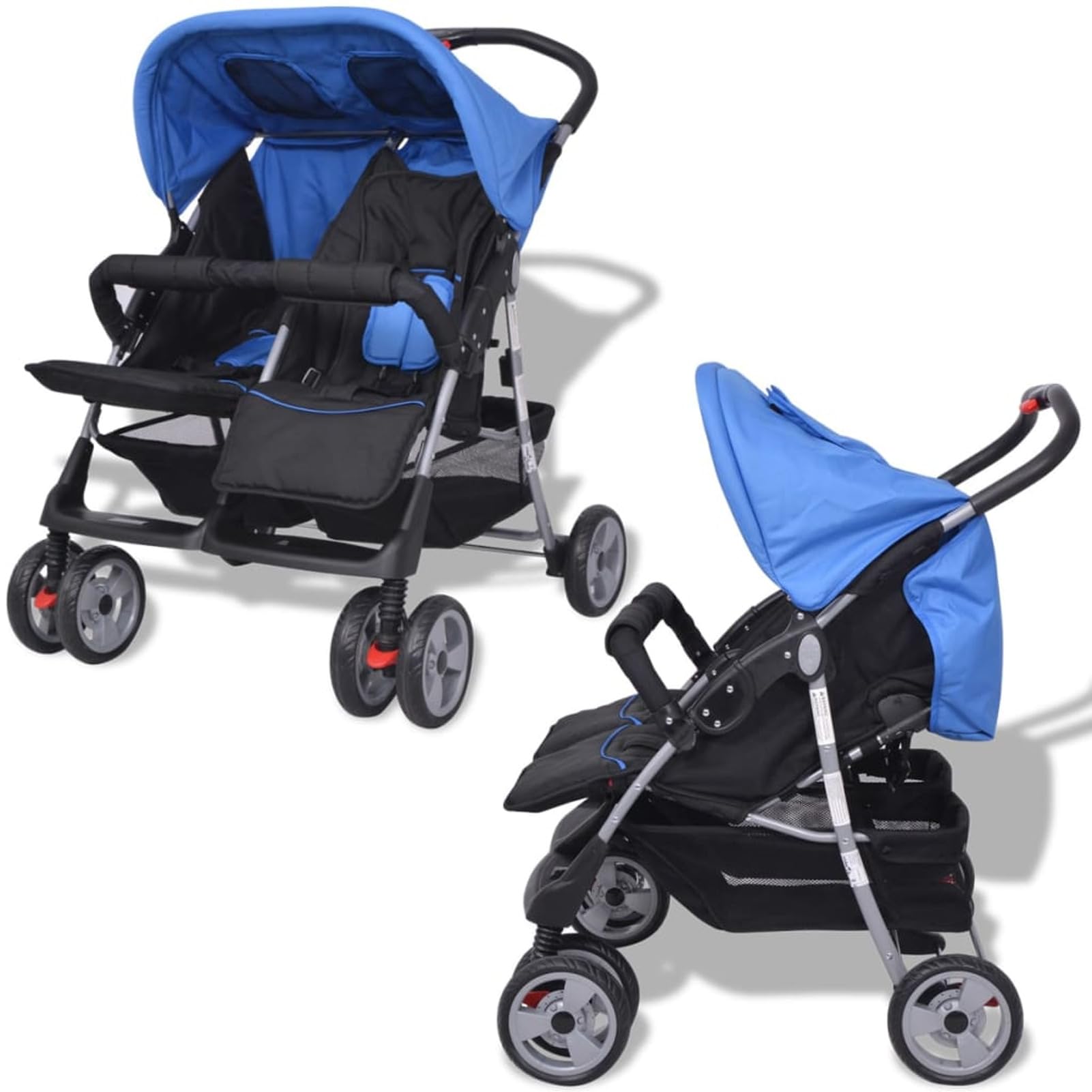 Passeggino Gemellare in Acciaio Blu e Nero,Bebè e bimbi,Trasporto bebè,Passeggini-10109