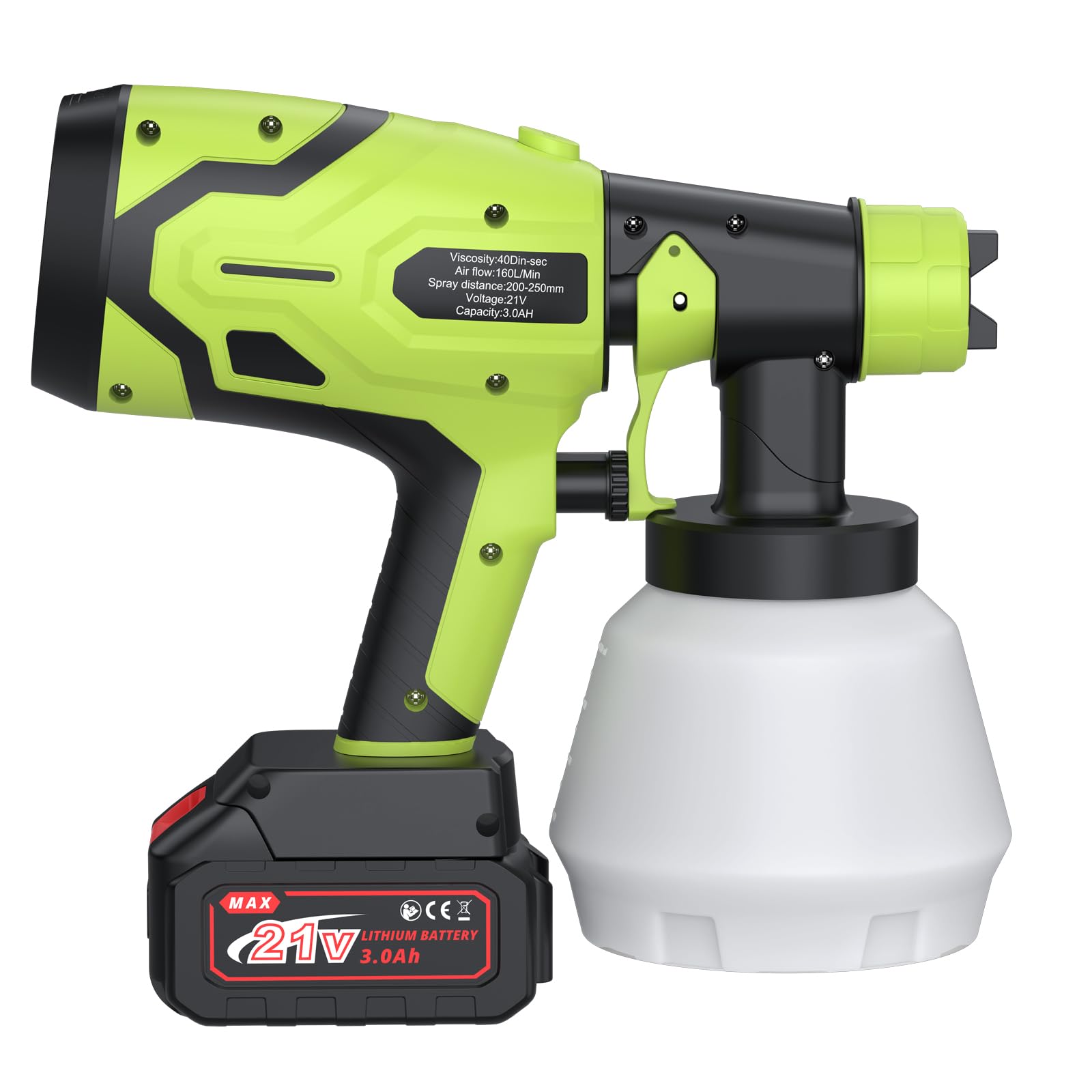 JiGiU Pistola de Pintura Inalámbrica, 300W HVLP Pistola de Pintura Eléctrica 1000ml, con 6 Boquillas (1.0 1.5 1.8 2.0 2.5 3.0mm) y 3 Patrones para Armarios, Gabinetes, Cercas, Paredes, Puertas