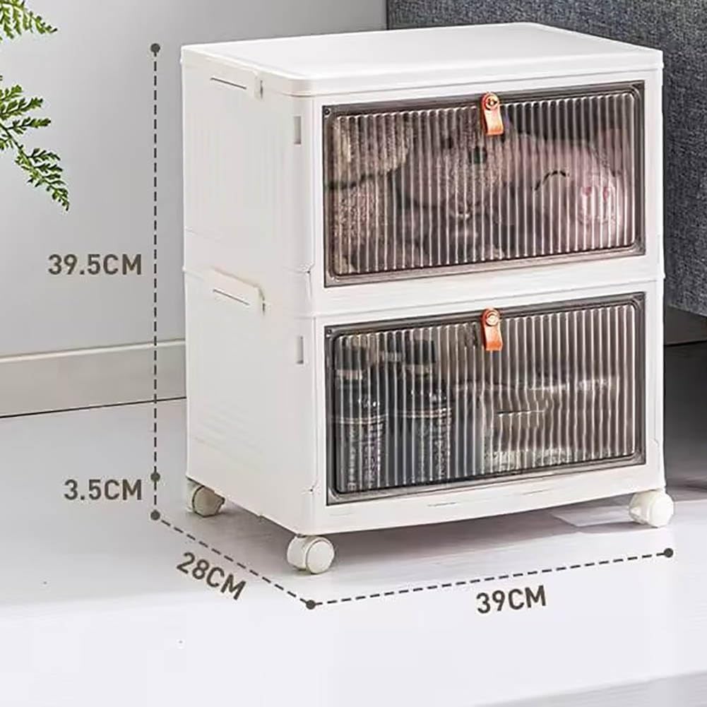 Boîte de rangement pliante en plastique avec casier de porte, transparent, avec couvercle et roulettes (deuxième étage)