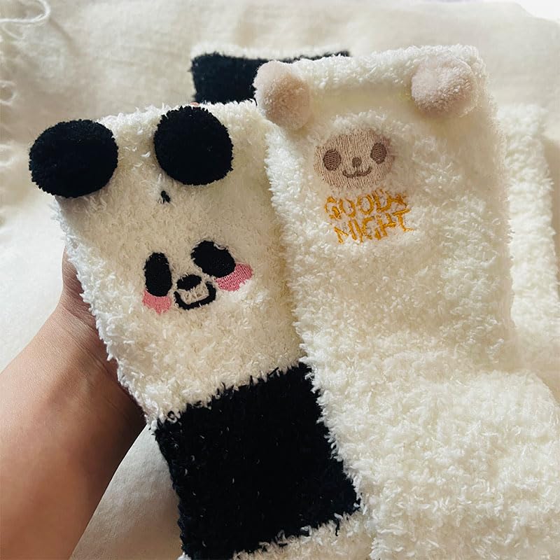 Image of 2Pcs Cute Animal Patterns Thigh High Stockings for Women Warm Stripe Leg Warmers Fuzzy Socks Over Knee High Fuzzy Socks