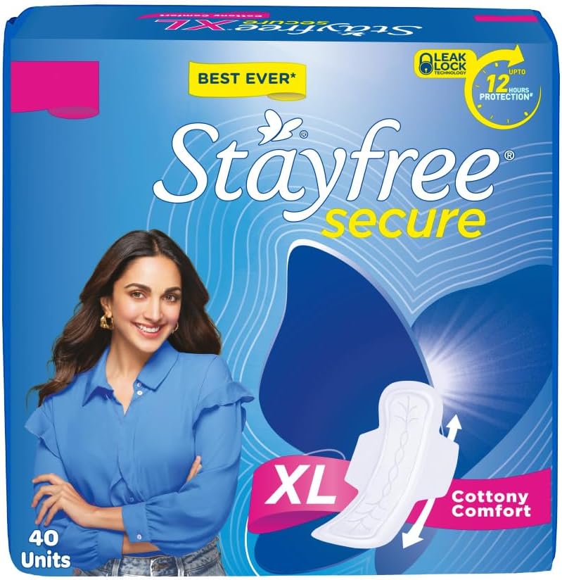 Stayfree Secure XL Sanitary Pads For Women, 40 Pads, Cottony Soft Cover