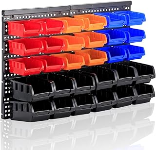 Wall Mounted Storage Bins Parts Rack 4 Colors Garage Plastic Shop Tool O...