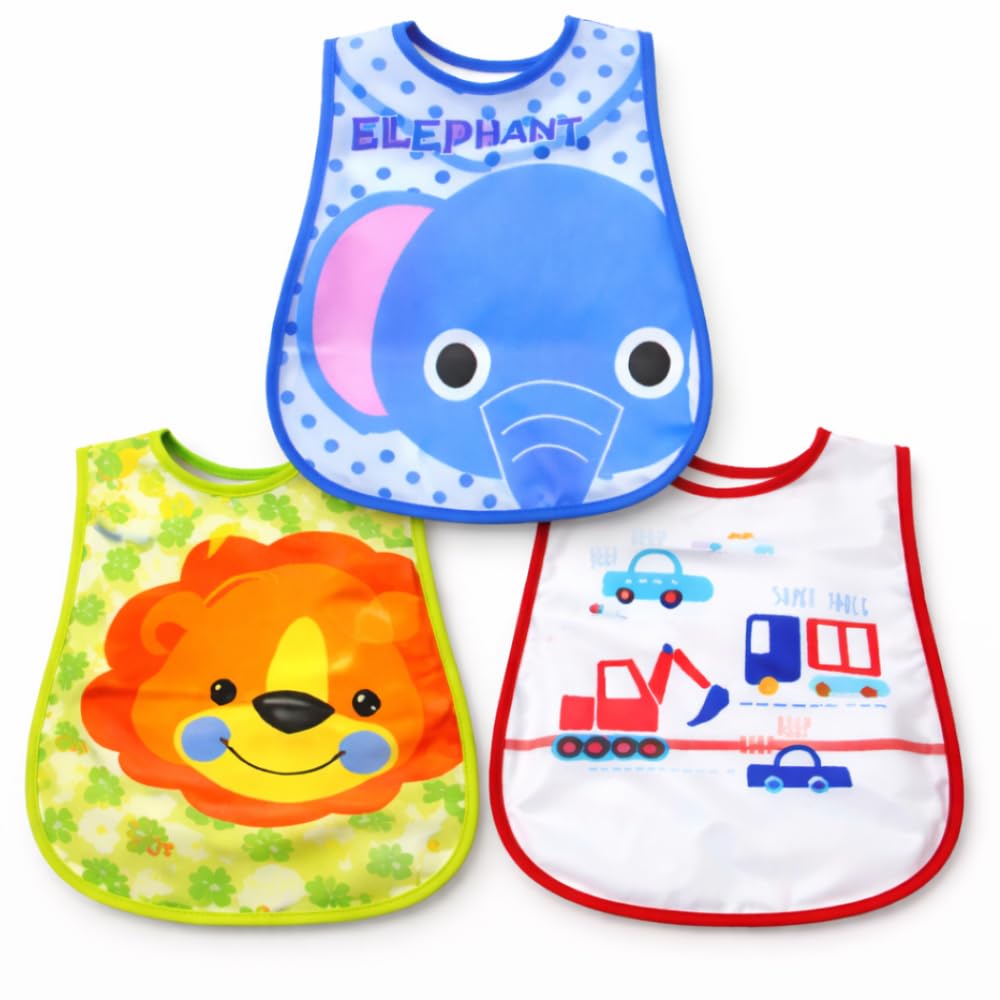Baby Bibs Waterproof Plastic with Pouch | Set of 3 Feeding Apron for Baby 6–12 Months & 1–2 Years | Silicone Bib Style, Easy Clean |Feeding Essentials & New Born Baby Gifts-image-28