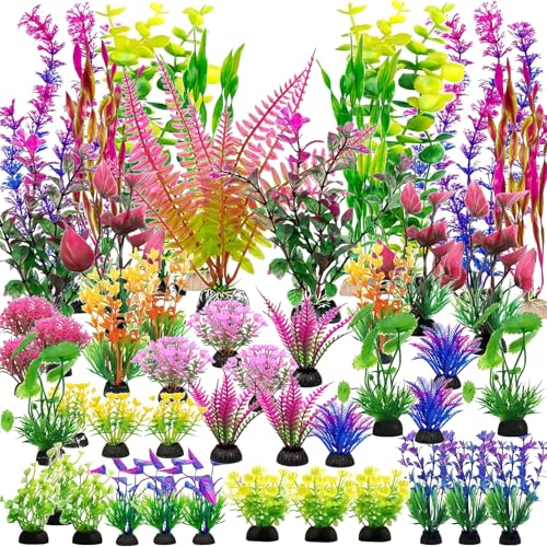 50 Pcs Aquarium Plants,Plastic Fish Tank Decorations,Artificia Aquarium Decorations,Large Fish Tank Accessories