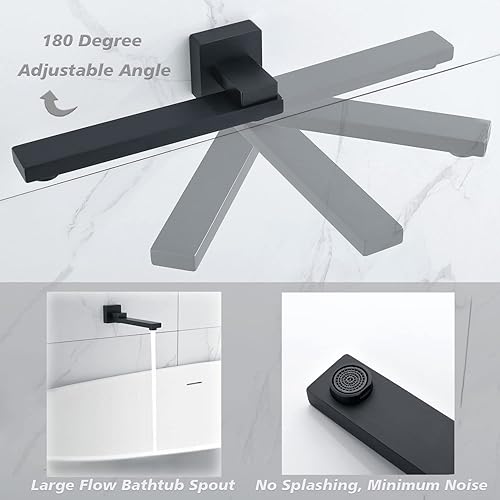 Miniatura 5 de TOCALOCA Juego de grifo de ducha de 12 pulgadas con lavabo de mano, juego de grifos de ducha negro mate con válvula, sistema de ducha de 3 funciones