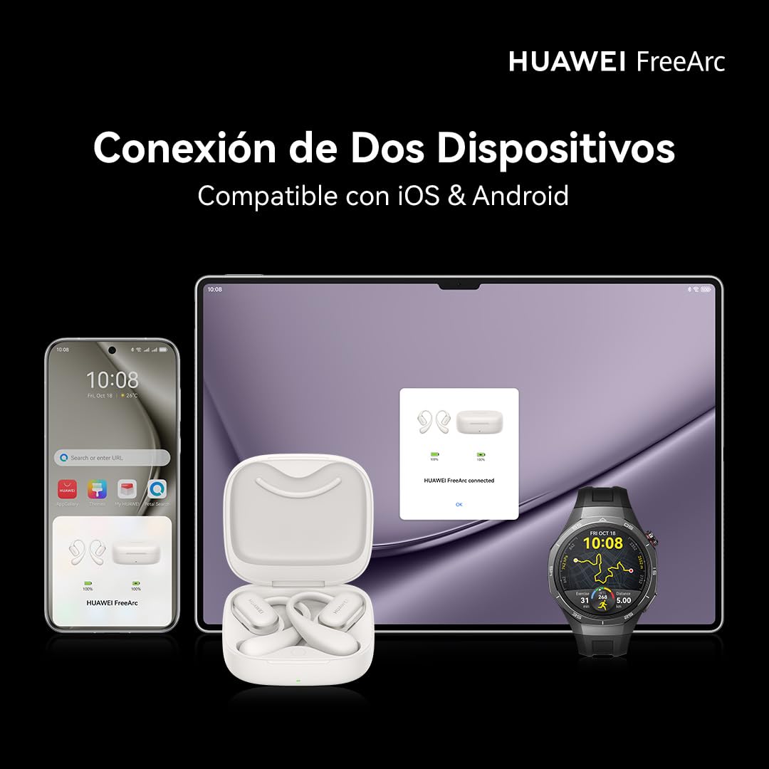 HUAWEI FreeArc Auriculares Open-Ear, Inalámbricos Bluetooth, Resistencia al Agua IP57, 28 Horas, Auriculares Deportivos con iOS, Android o Windows, Negro