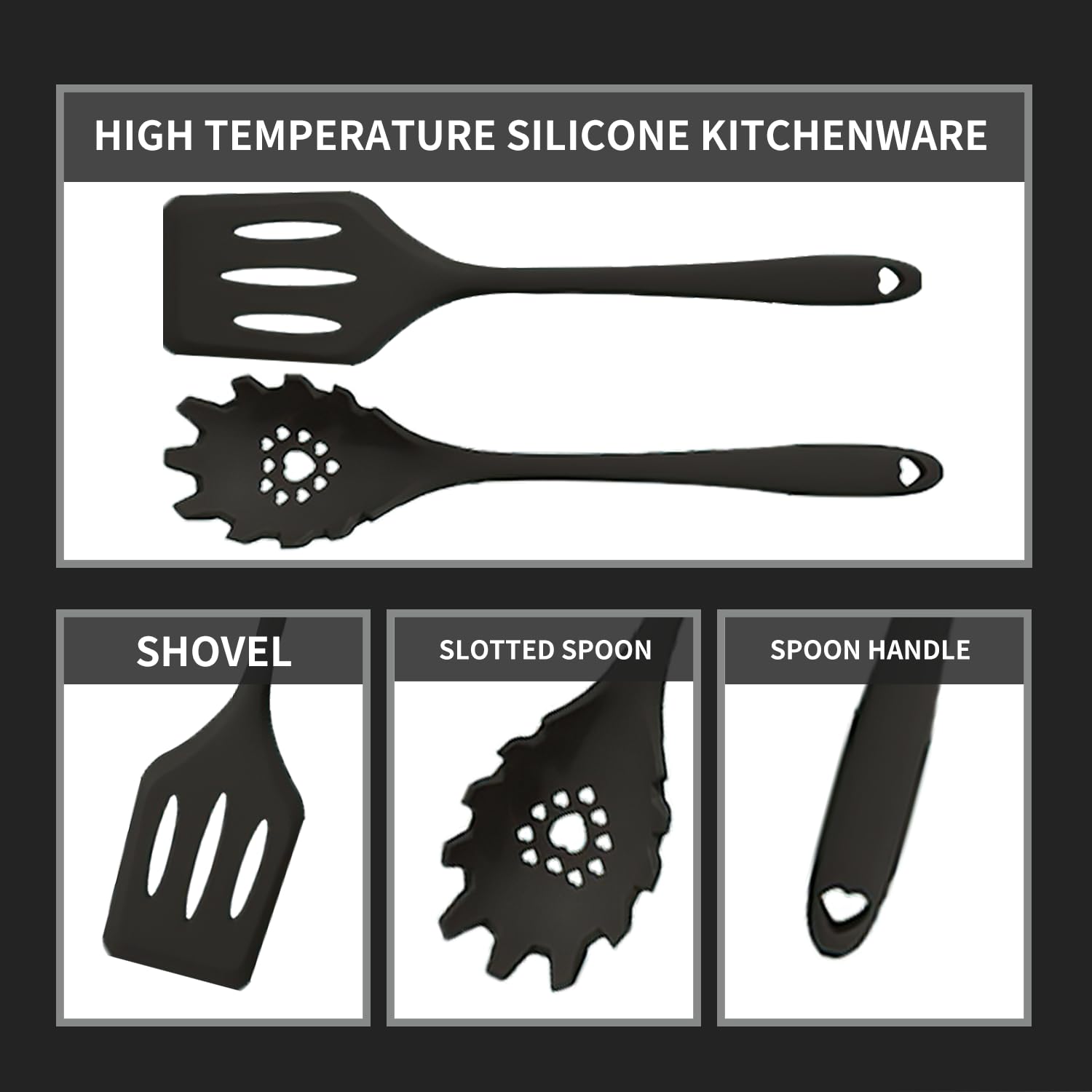18 Piezas Utensilios de Cocina de Silicona Resistente al Calor Con Cubo para Guardar (Negro)