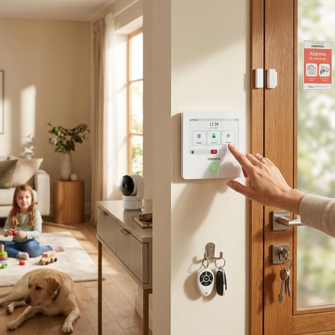 Daewoo - Kit de Alarma AM310, Central de Pantalla táctil, Detector de Movimiento Apto para Animales, contactores de Puerta, vibración, Sirena, cámara y Control Remoto