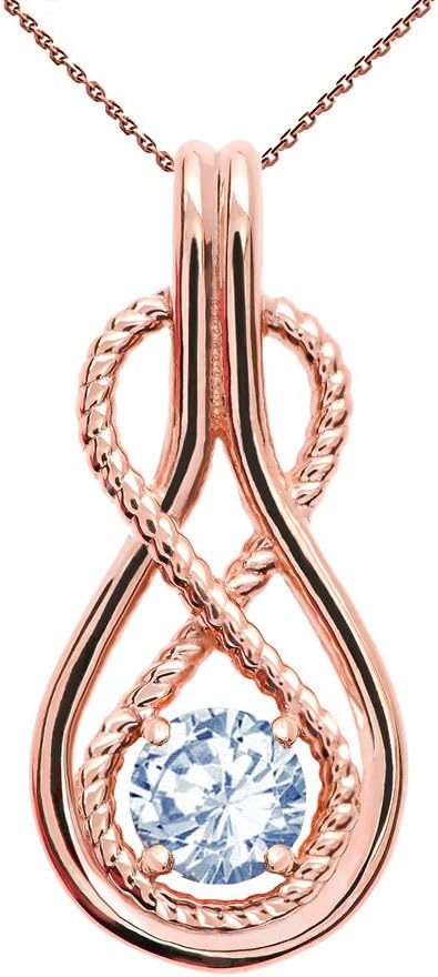 Infinity Rope March Birthstone Aquamarine 10k Rose Gold Pendant Necklace