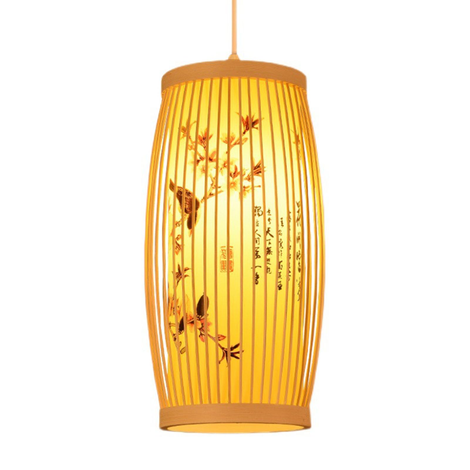 Tyenaza Woven Pendant Light, Chinese Japanese Style Retro Rattan Lampshade Pendant Chandelier for Home Restaurant