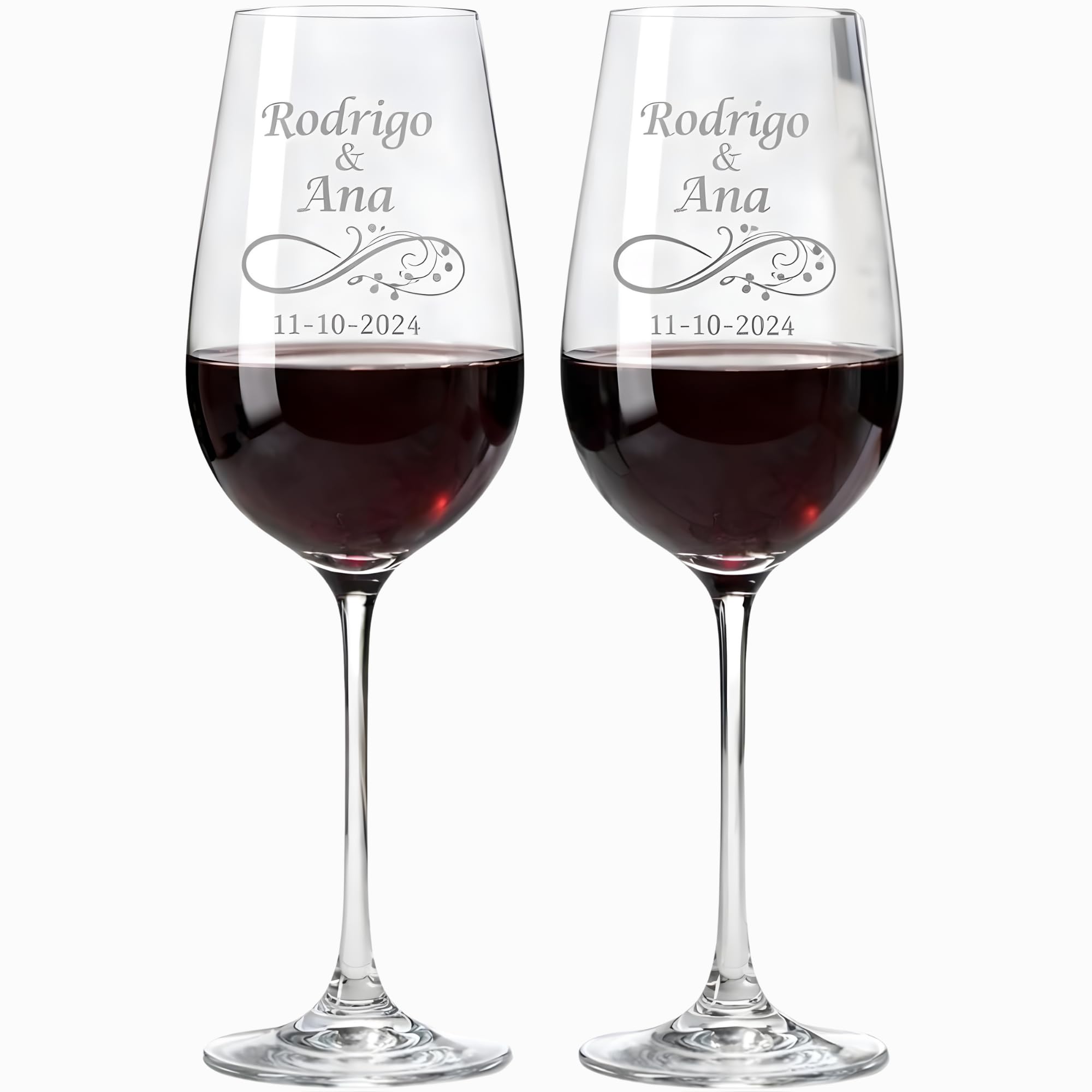 JOYERIA EL FARO | Copas de vino personalizadas | Estuche premium incluido | Brinda y celebra el amor (Infinito)