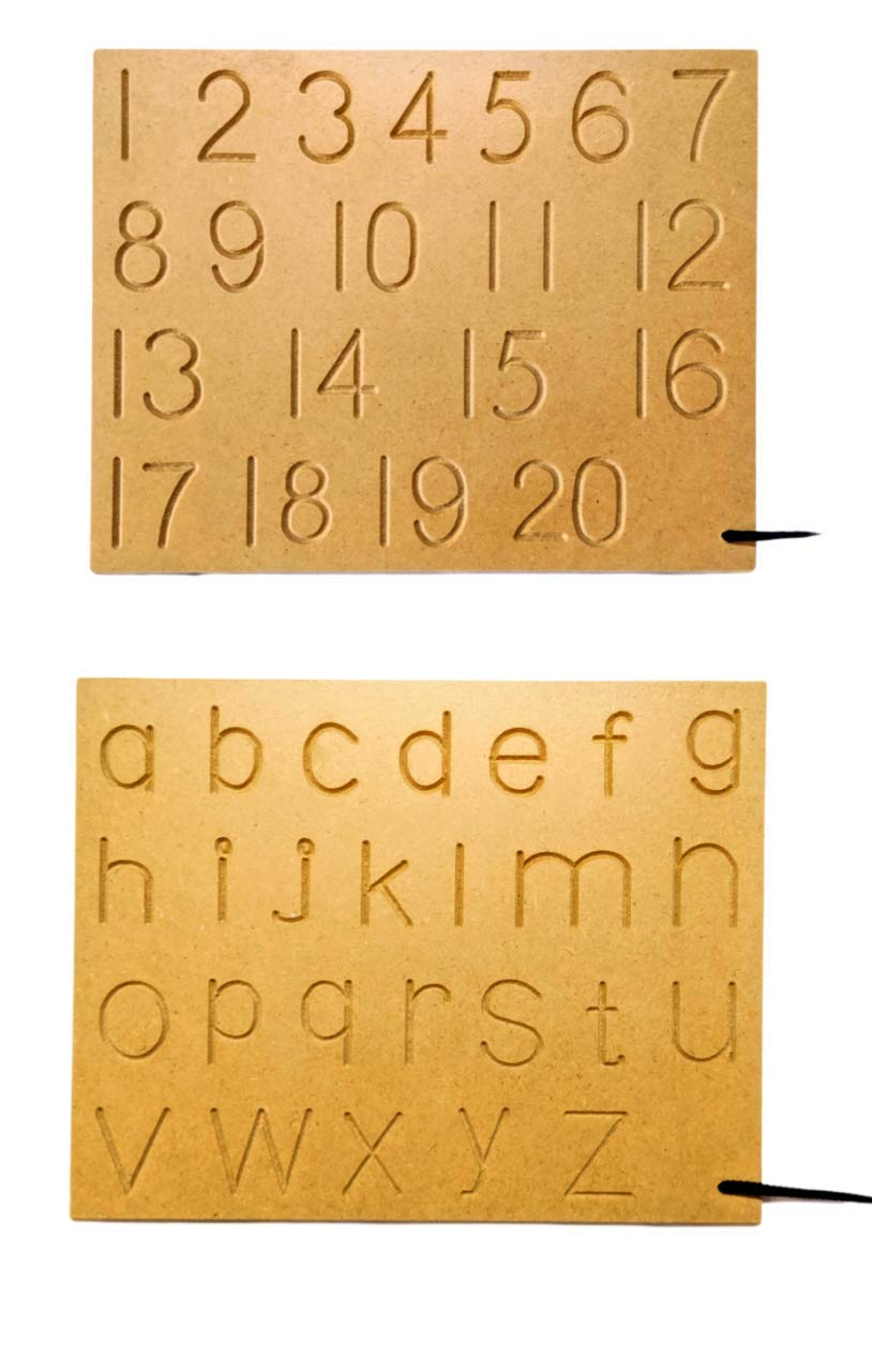 JOYLAND� Lower Case ABC & Numbers Writing Practice Wooden Tracing Boards Educational Toys for Kids with Dummy Pencil | Letter Educational Slate | Learning Board for Baby (Set of 2 ABC)