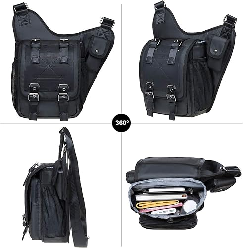 Miniatura 5 de Bolso de mensajero de lona vintage para hombre, bolso de mensajero de retazos de cuero en el pecho