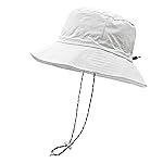 woogwin Waterproof Bucket Rain Hat with Chin Strap Quick Dry Packable Boonie Sun Hat Safari Hat UV Protection(White)