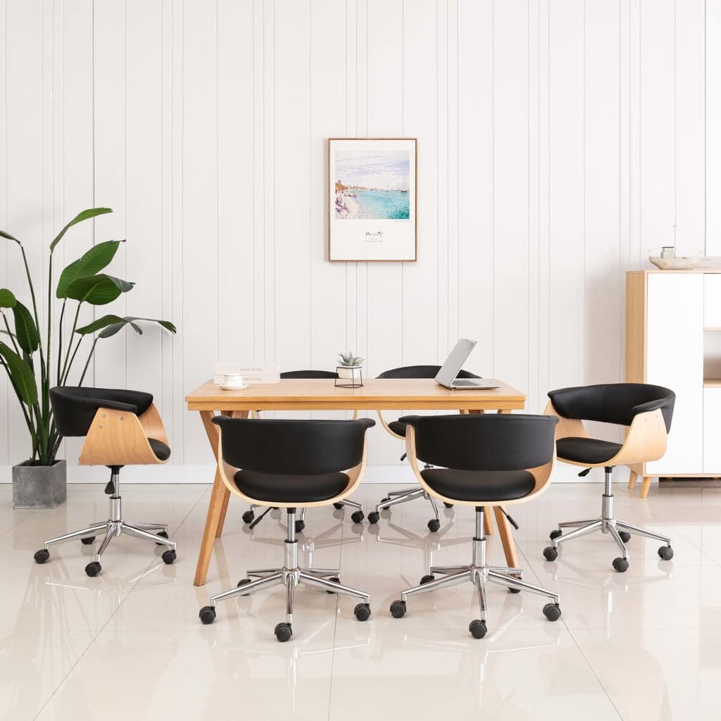 6 sillas de comedor giratorias de piel sintética negra, altura ajustable con resorte de gas, giratorio 360°, diseño moderno para comedor y sala de estar