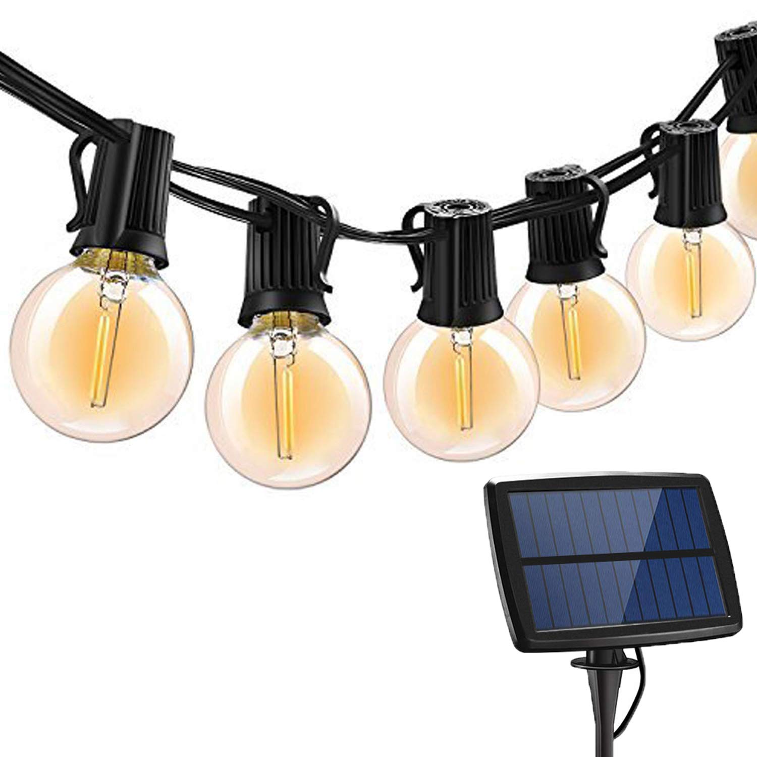 KINGCOO G40 Solar Cadena de Bombilla Exterior, Impermeable Recargable 25FT 25LED Bombilla Vintage Edison Guirnalda Luces de Cadena Luces Colgantes para Jardín Patio Trasero Navidad Cafe Decoración