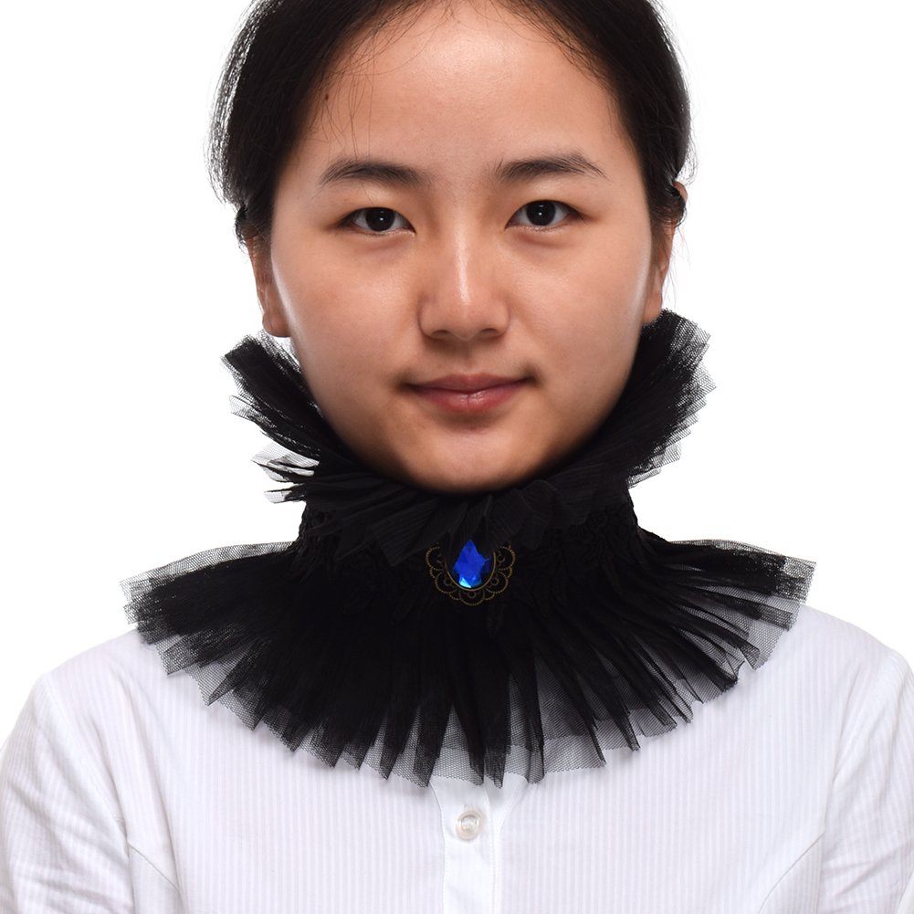 BLESSUMEEnlightenment Neck Jabot Renaissance Neck Ruffle Collar Black