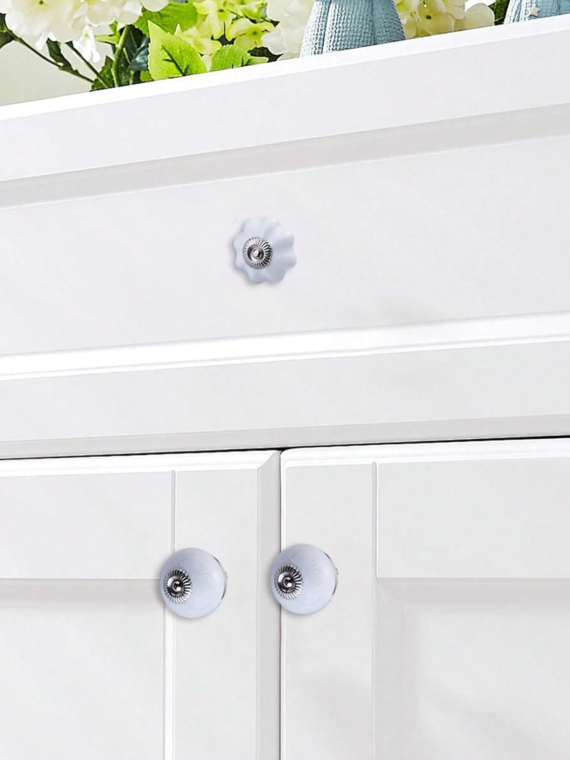 1PCS Nordic Simplicity Ceramic Handles Drawer Knobs Cupboard Door Handles Single Hole Cute Top Cabinet Pulls Knob for Furniture (Blue)