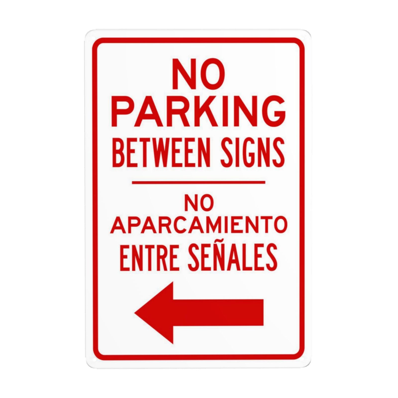 SMAZDFXX No Parking Between Signs With Left Arrow Bilingual Metal Warning Tin Sign Cautions Security for Street Wall Decor 5.5"x8"