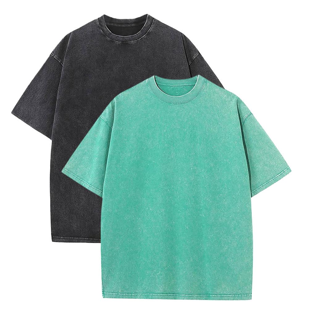 Botong Oversized Workout Shirts for Women Vintage Heavyweight T Shirts for Men Casual Loose Pump Covers Gym Black+Green 4XL